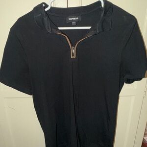 Express Black Short Sleeve Zip Polo Shirt